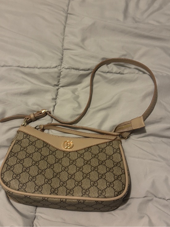 Gucci Handbags - Gucci Brown Beige GG Monogram Crossbody Bag with Gold Hardware